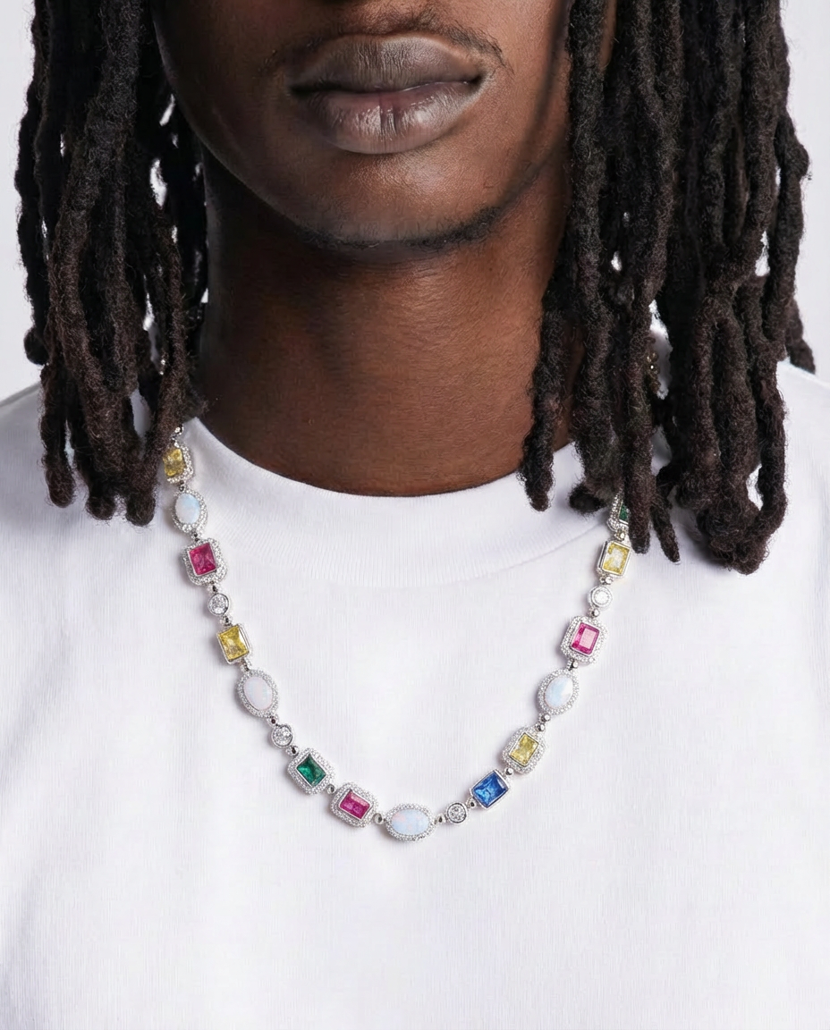 Aurora Opal & Multicolor Gem Tennis Necklace