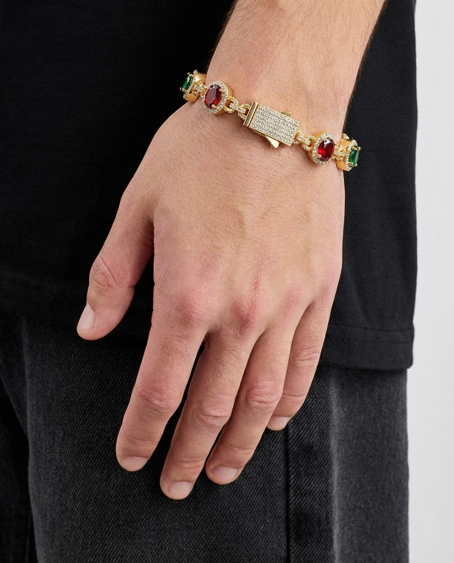 Multicolor Oval Gem Lock Bracelet