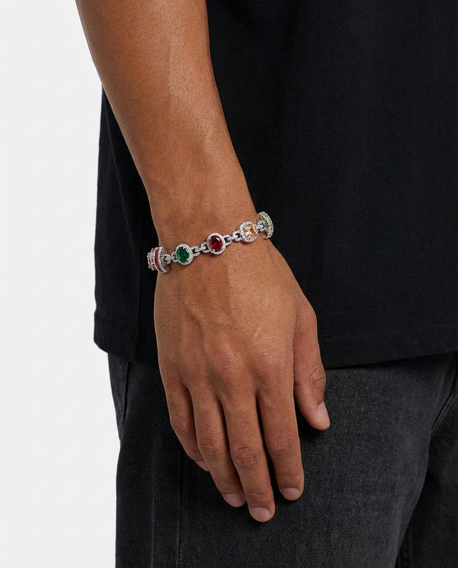 Multicolor Oval Gem Lock Bracelet