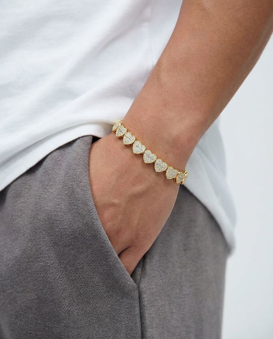 Iced Heart Link Bracelet