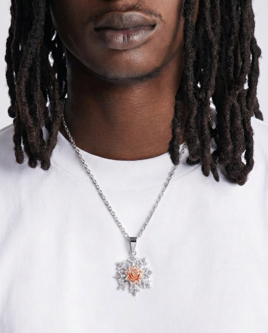 Two-Tone Snowflake Rose Necklace – Silver & Rose Gold