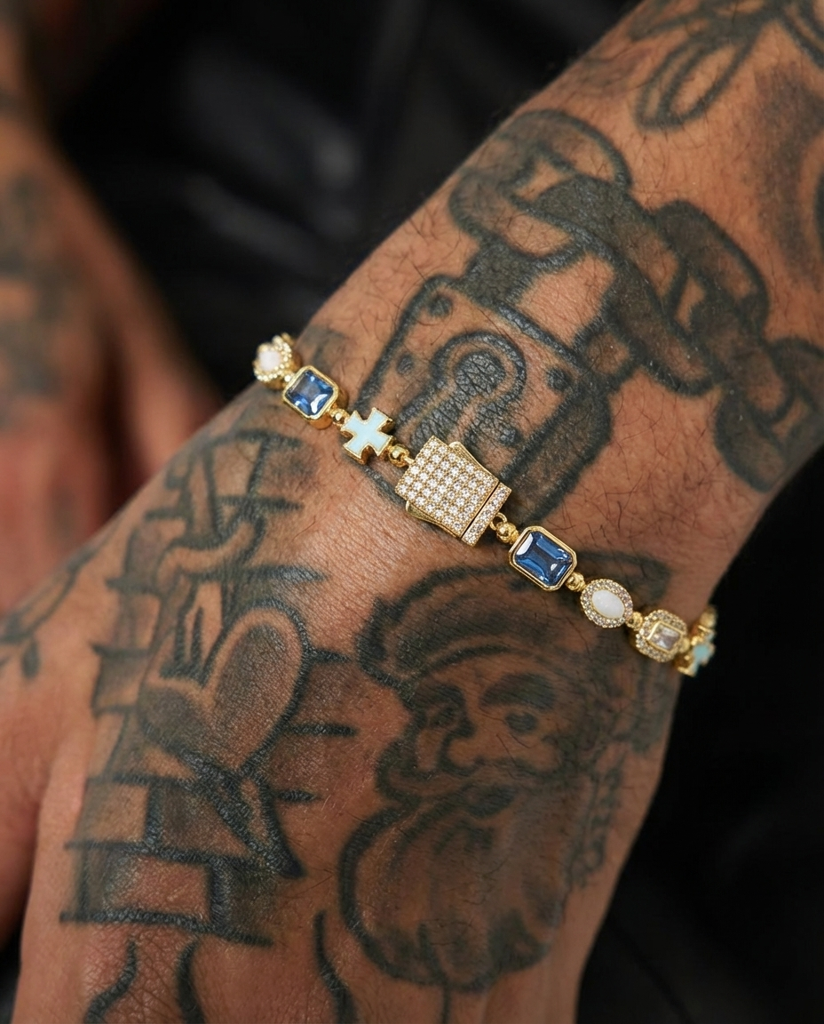 Iced Cross Lock Gem Bracelet