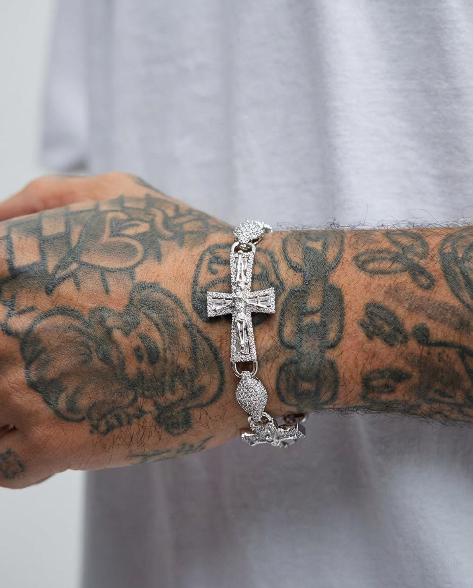 Iced Crucifix Link Bracelet
