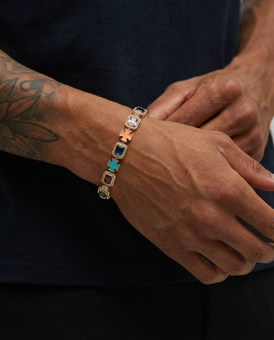 Multicolor Gemstone Cross Bracelet