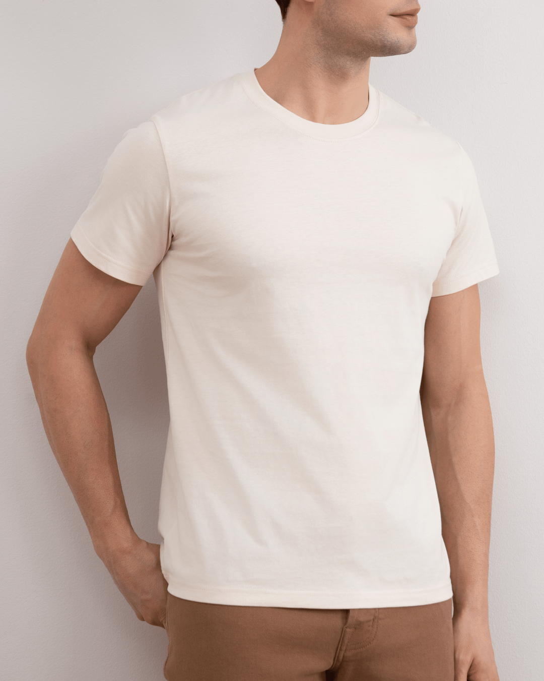 Beige Slim fit Crew-neck T-shirt