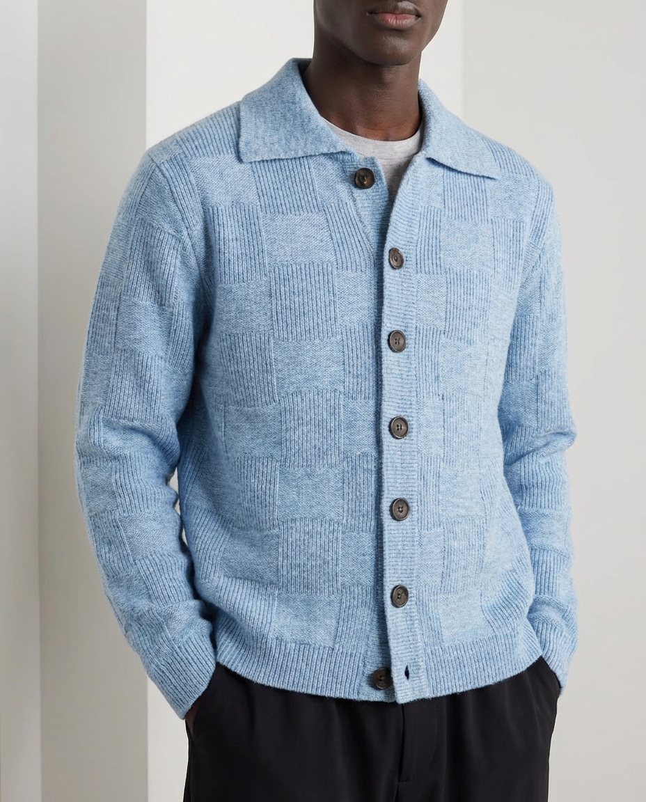 Block Synogram Textured Knit Button Cardigan