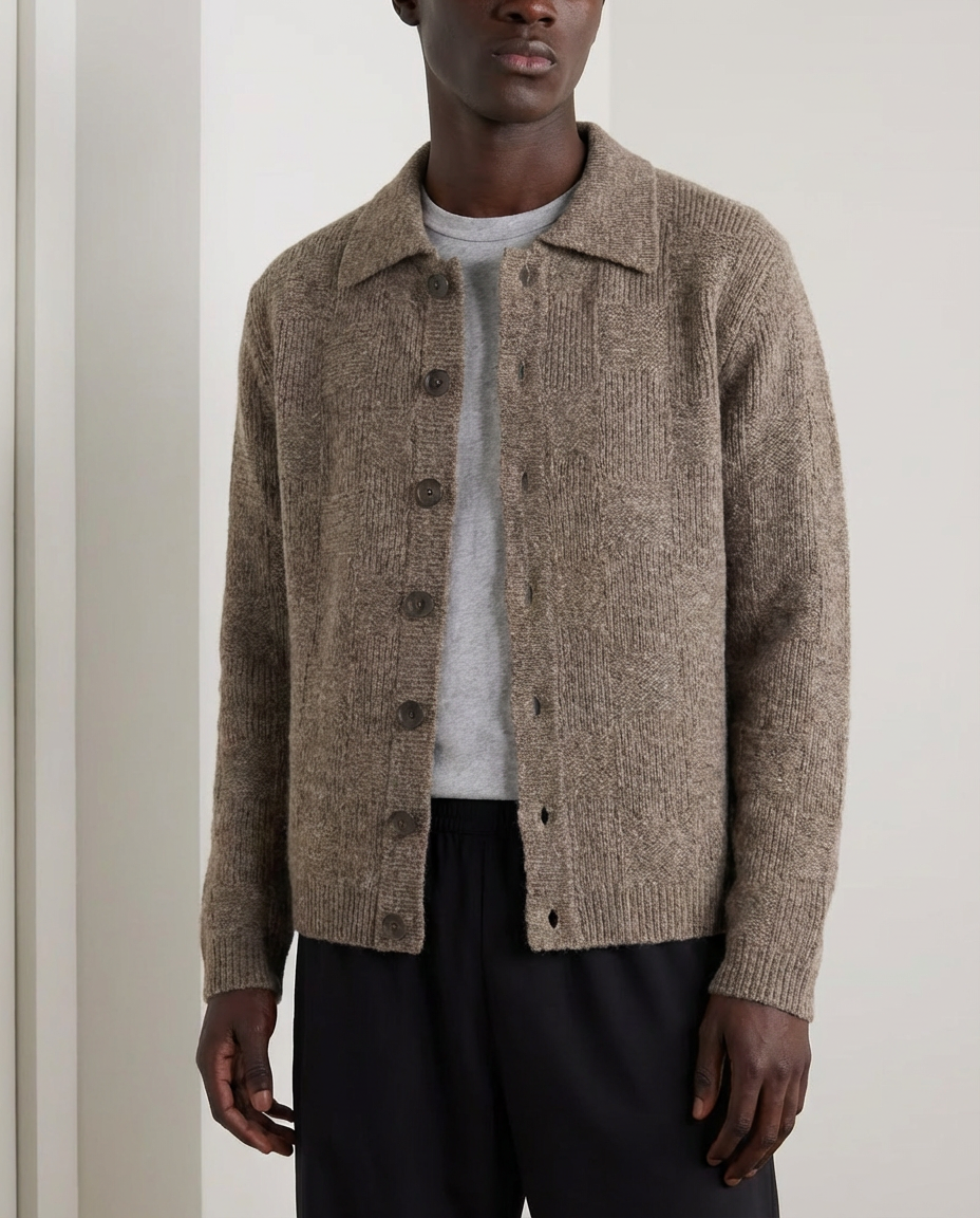 Block Synogram Textured Knit Button Cardigan