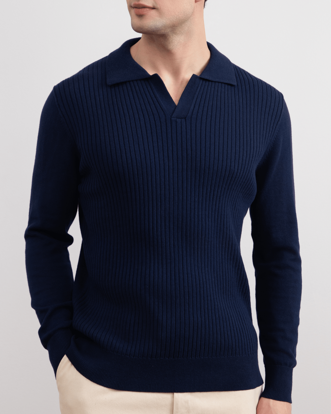 Blue Striped Open Polo Shirt