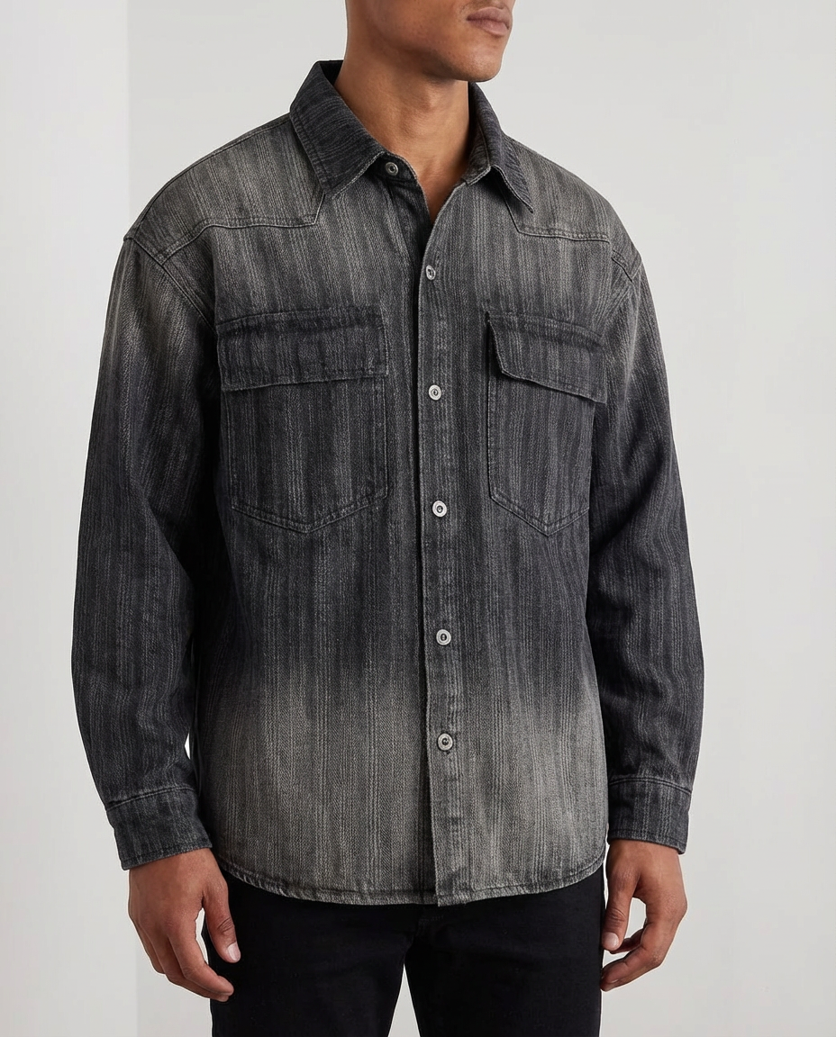 Casual Black Washed Overshirt