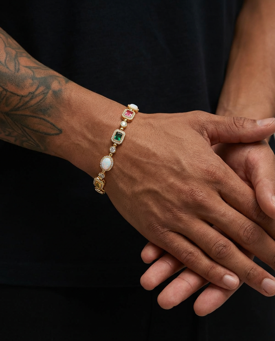 Opal & Gemstone Tennis Bracelet – Gold Edition