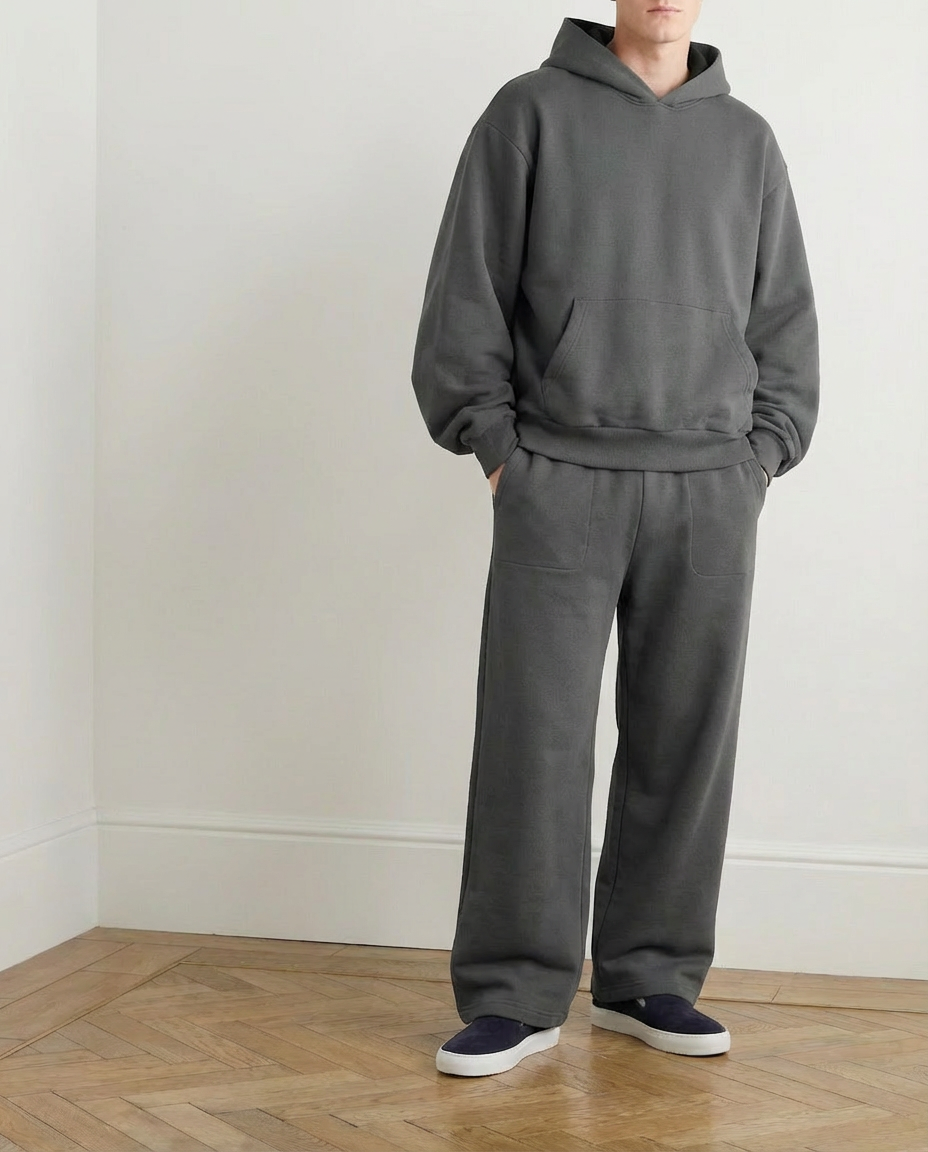 2-piece Wide Loose Fit Hoodie and Joggers Set - Dark Grey