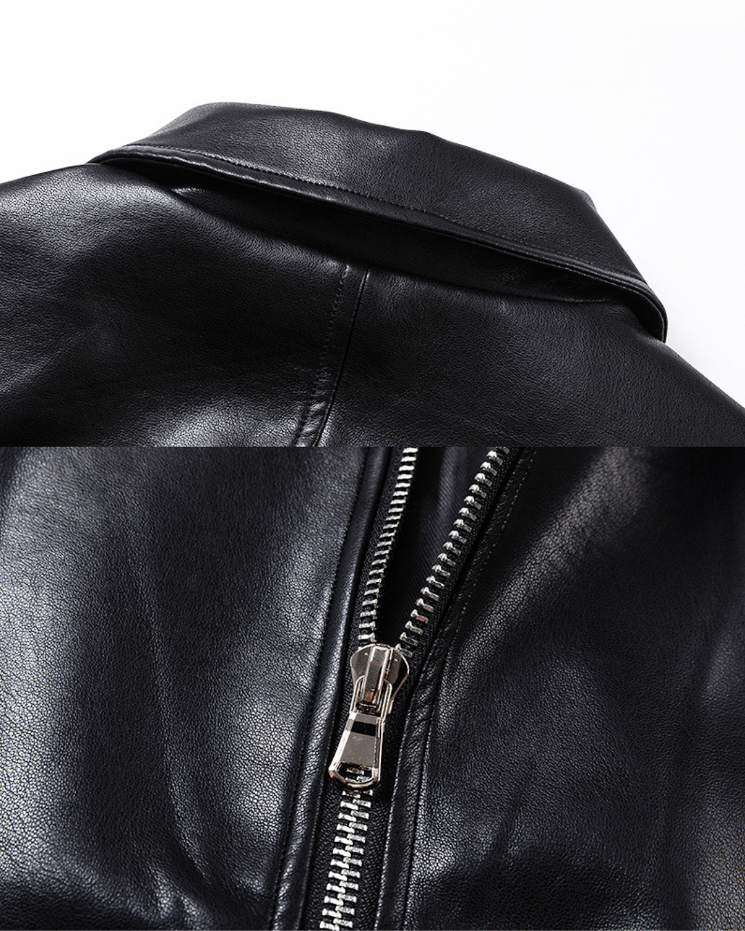Classic Black Leather Zip Jacket