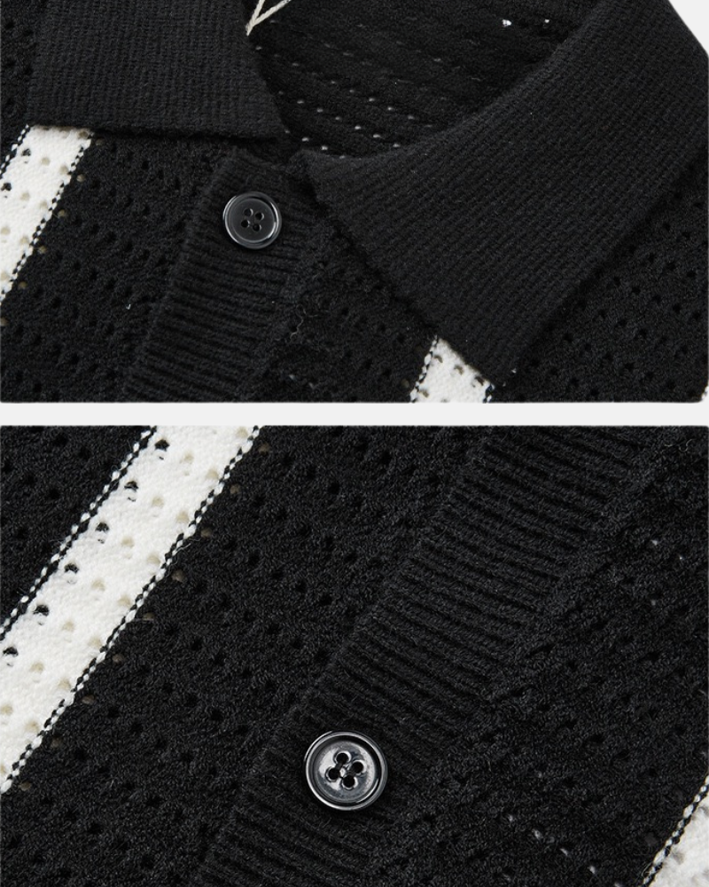 Striped Knit Button-Up Polo