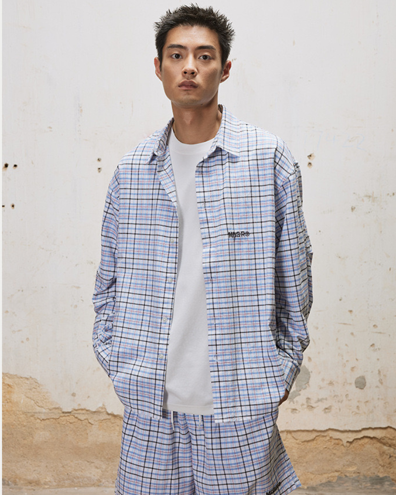 Oversized Plaid Shirt and Shorts Set