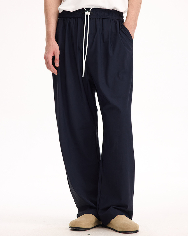 Relaxed Drawstring Wide‑Leg Trousers