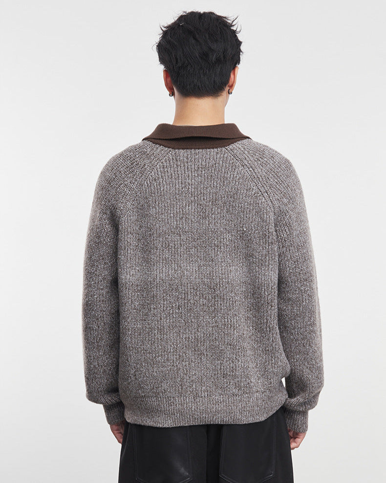 Old Money Style Henry Collar Knitted Sweater with Shallow Hem