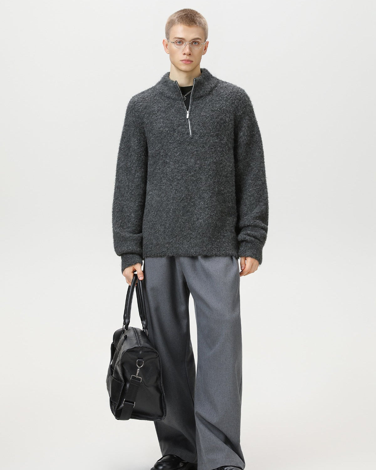 Brushed Blend Comfort Oversized Half-Zip Sweater