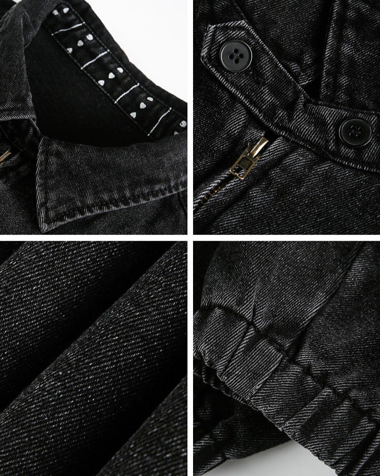 Oversized Black Denim Zip Jacket