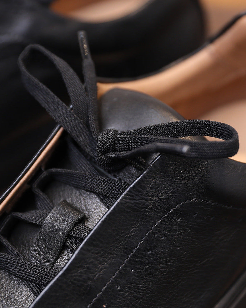 The Softey Leather Low Sneakers - Black