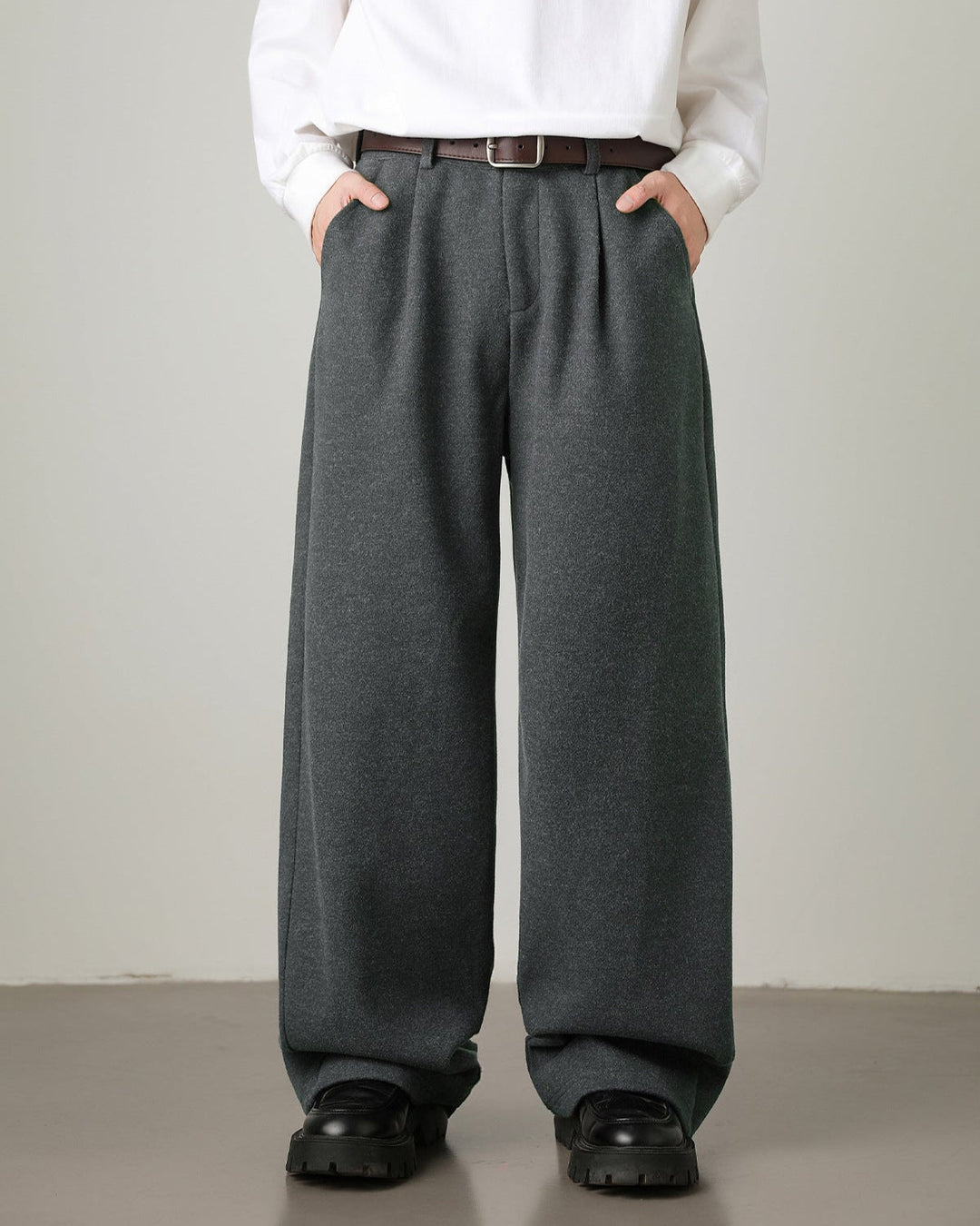 Wool Blend Wide-Leg Trousers