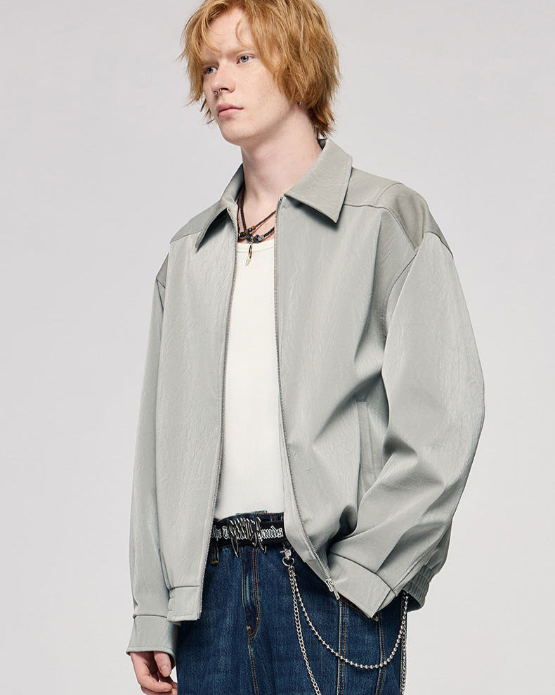 The Crinkle Effect Faux Leather Zip Jacket