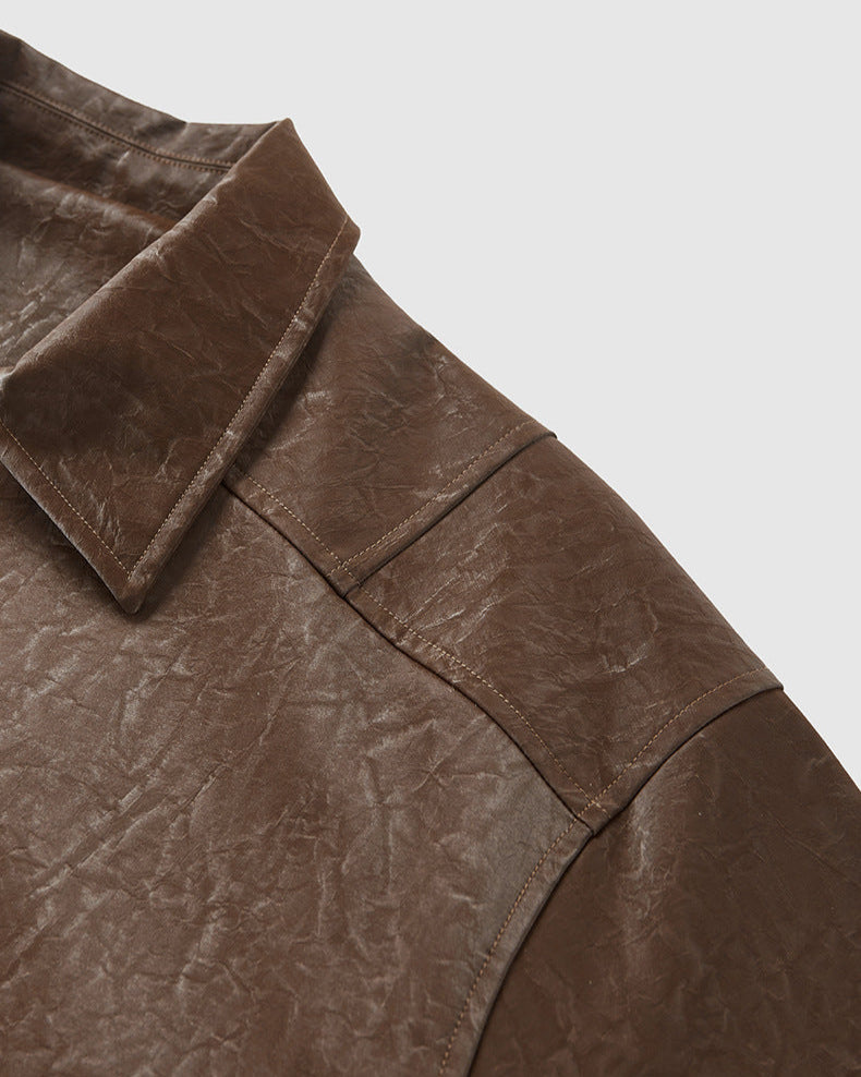 The Crinkle Effect Faux Leather Zip Jacket