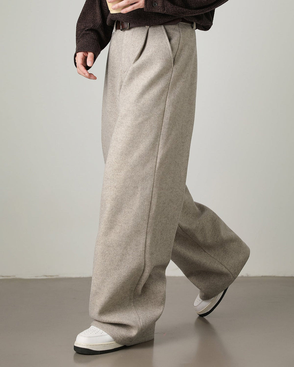 Wool Blend Wide-Leg Trousers