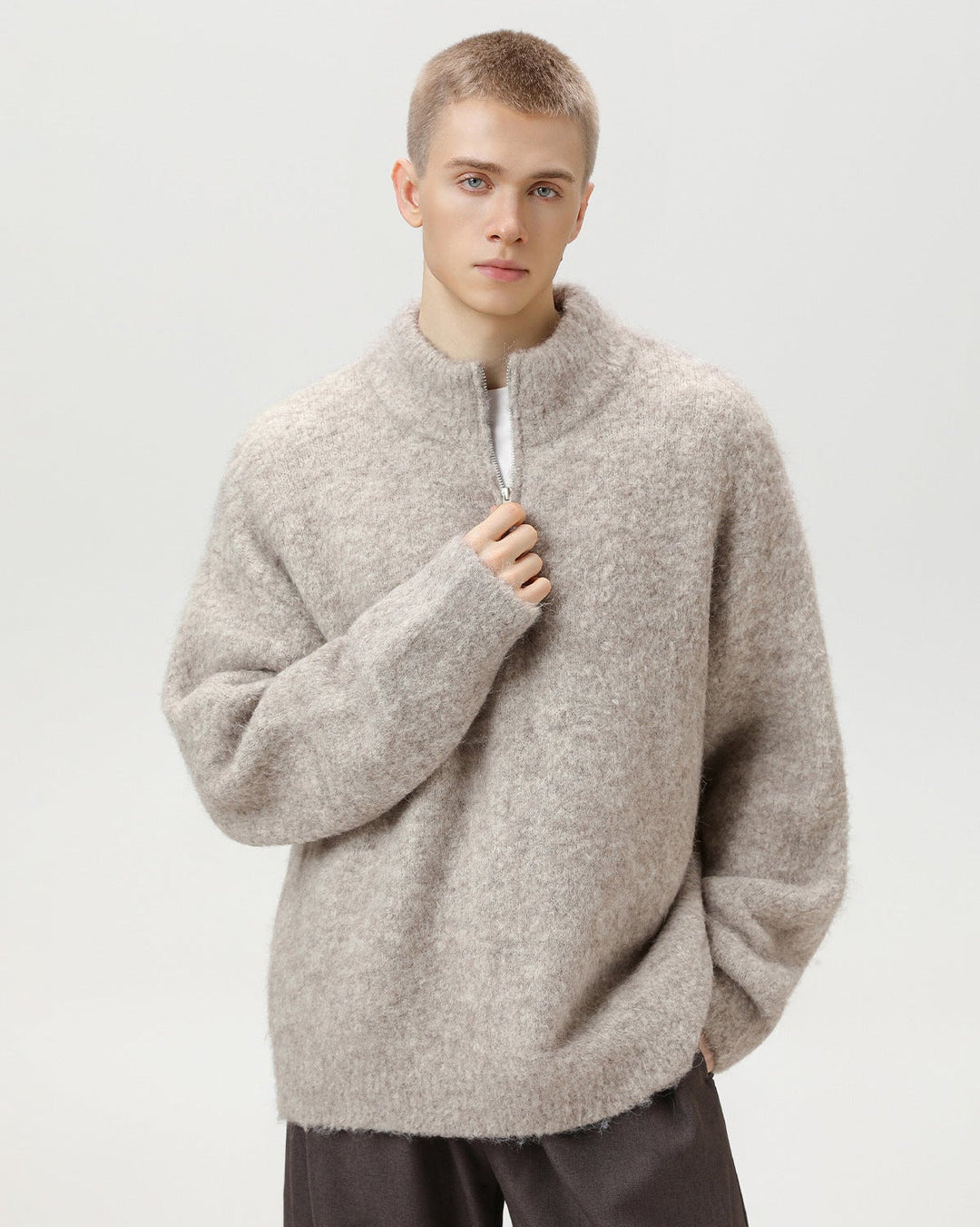 Brushed Blend Comfort Oversized Half-Zip Sweater