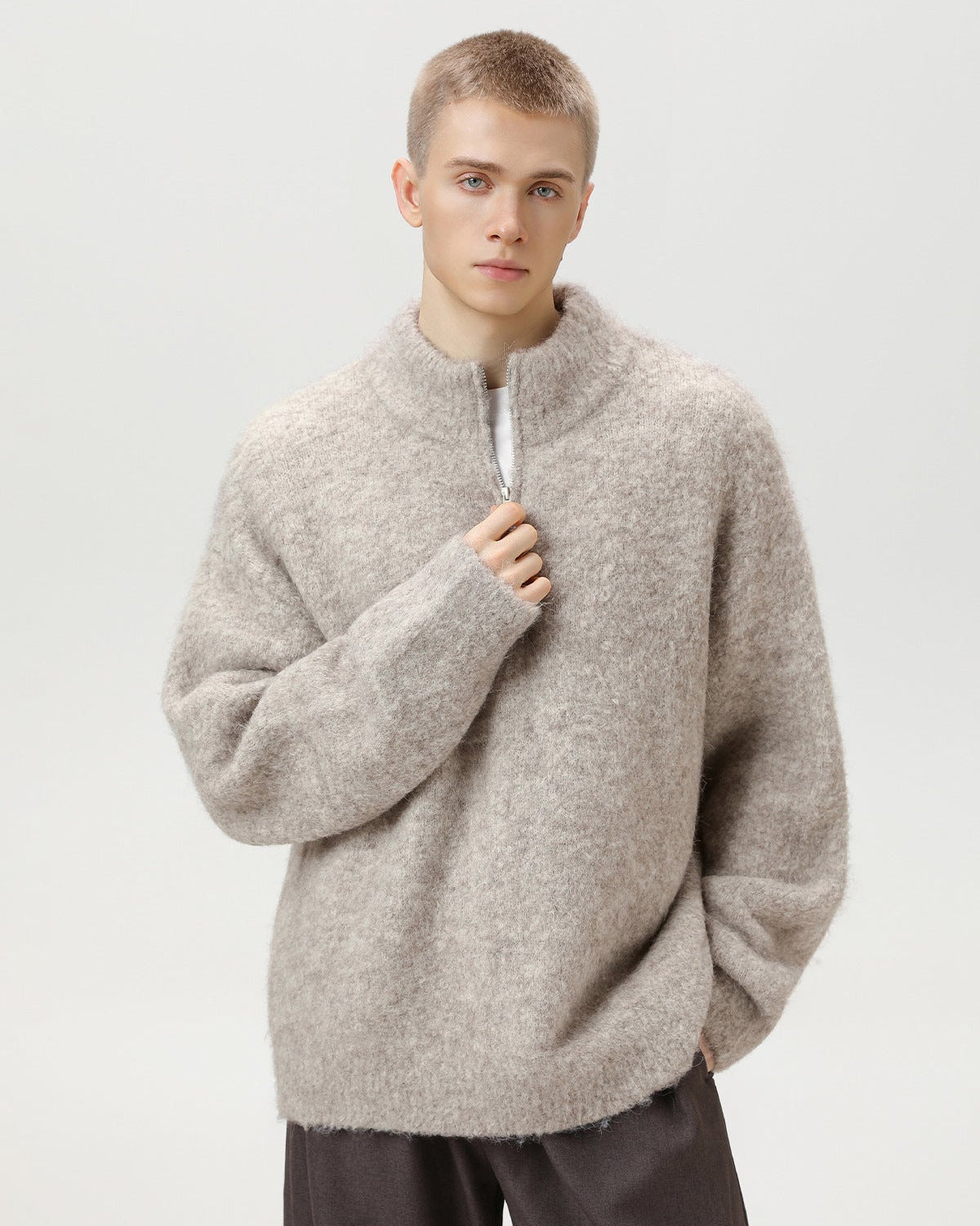 Brushed Blend Comfort Oversized Half-Zip Sweater