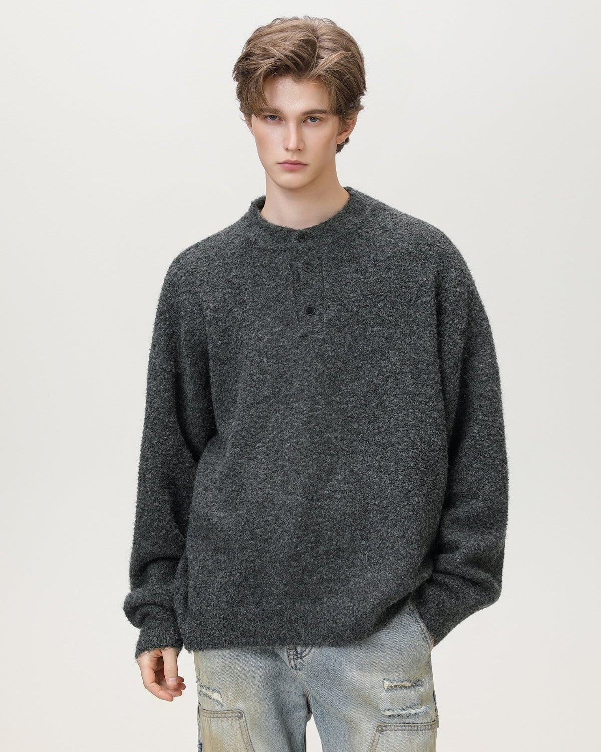 Brushed Henley Knit Sweater