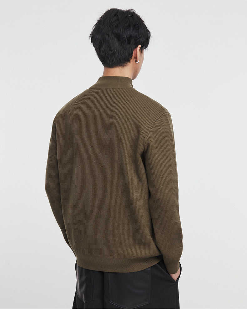 Warm Brown Winter Stand Collar Knit Sweater