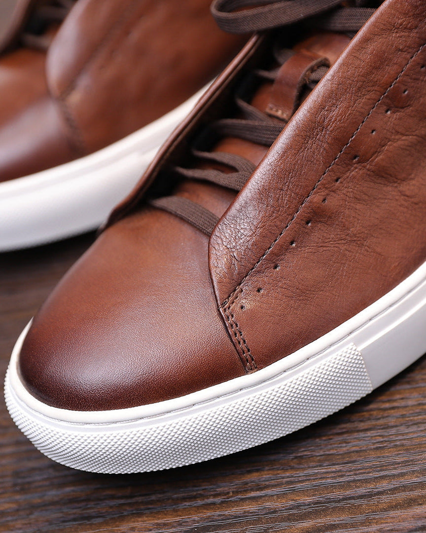 The Softey Leather Low Sneakers - Brown