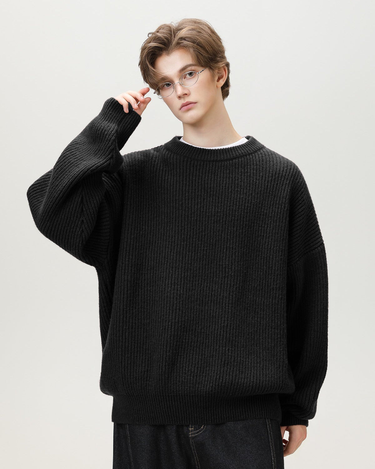 Sunday Scare Oversized Knit Relaxed Crewneck Sweater