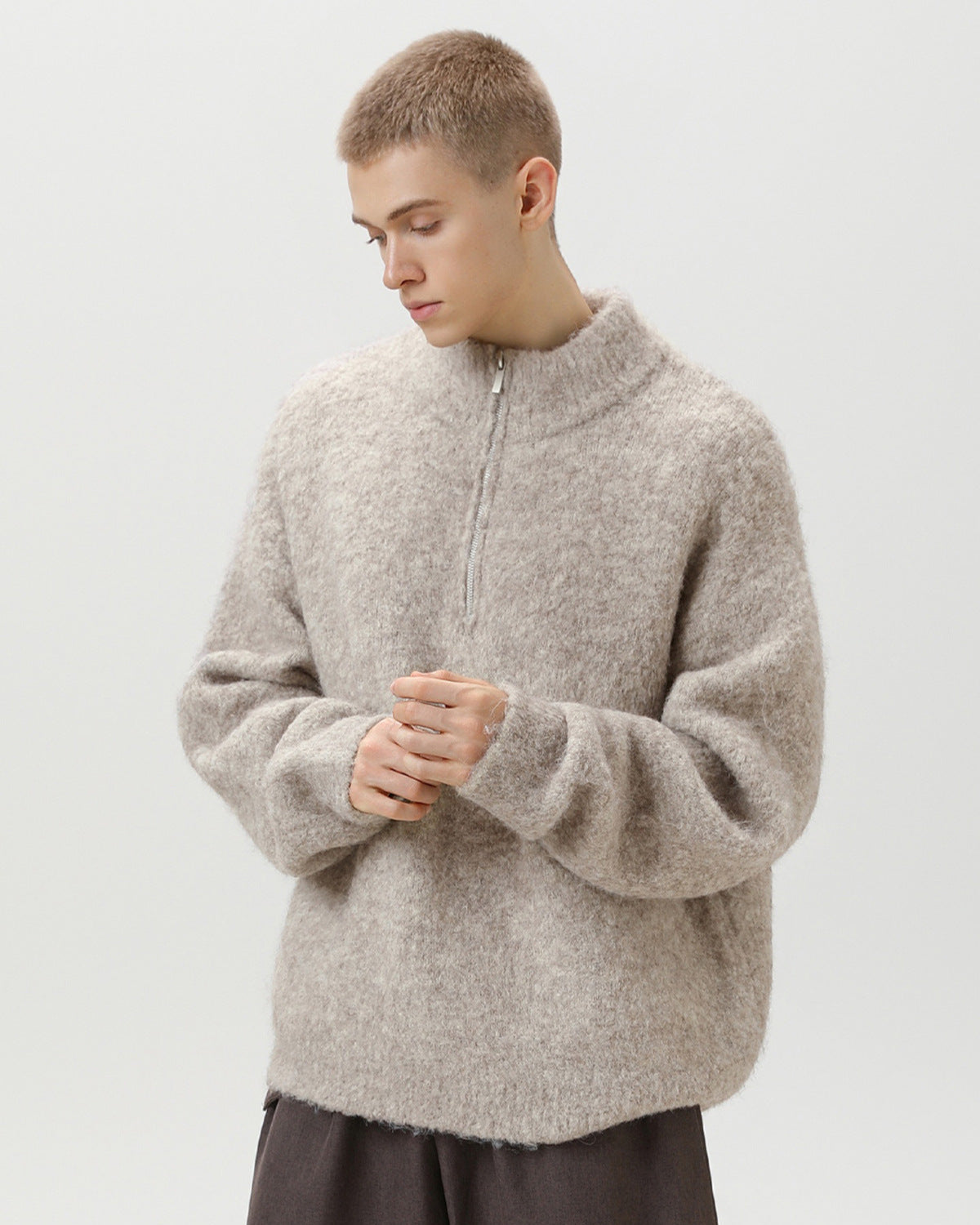 Brushed Blend Comfort Oversized Half-Zip Sweater