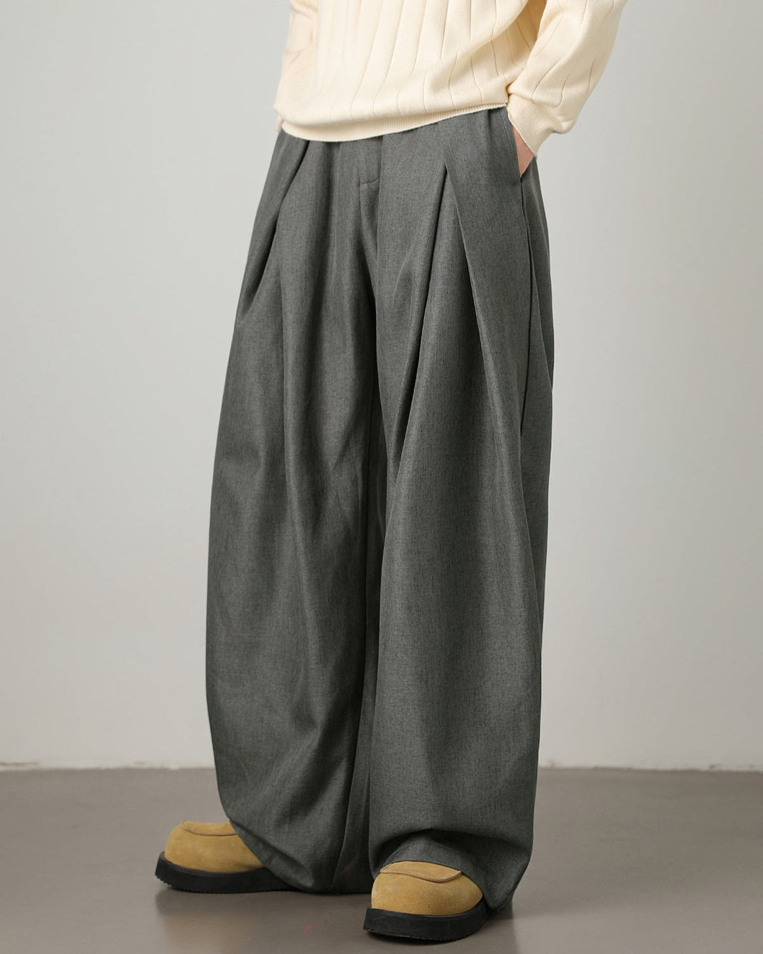 Wide-Leg Pleated Trousers