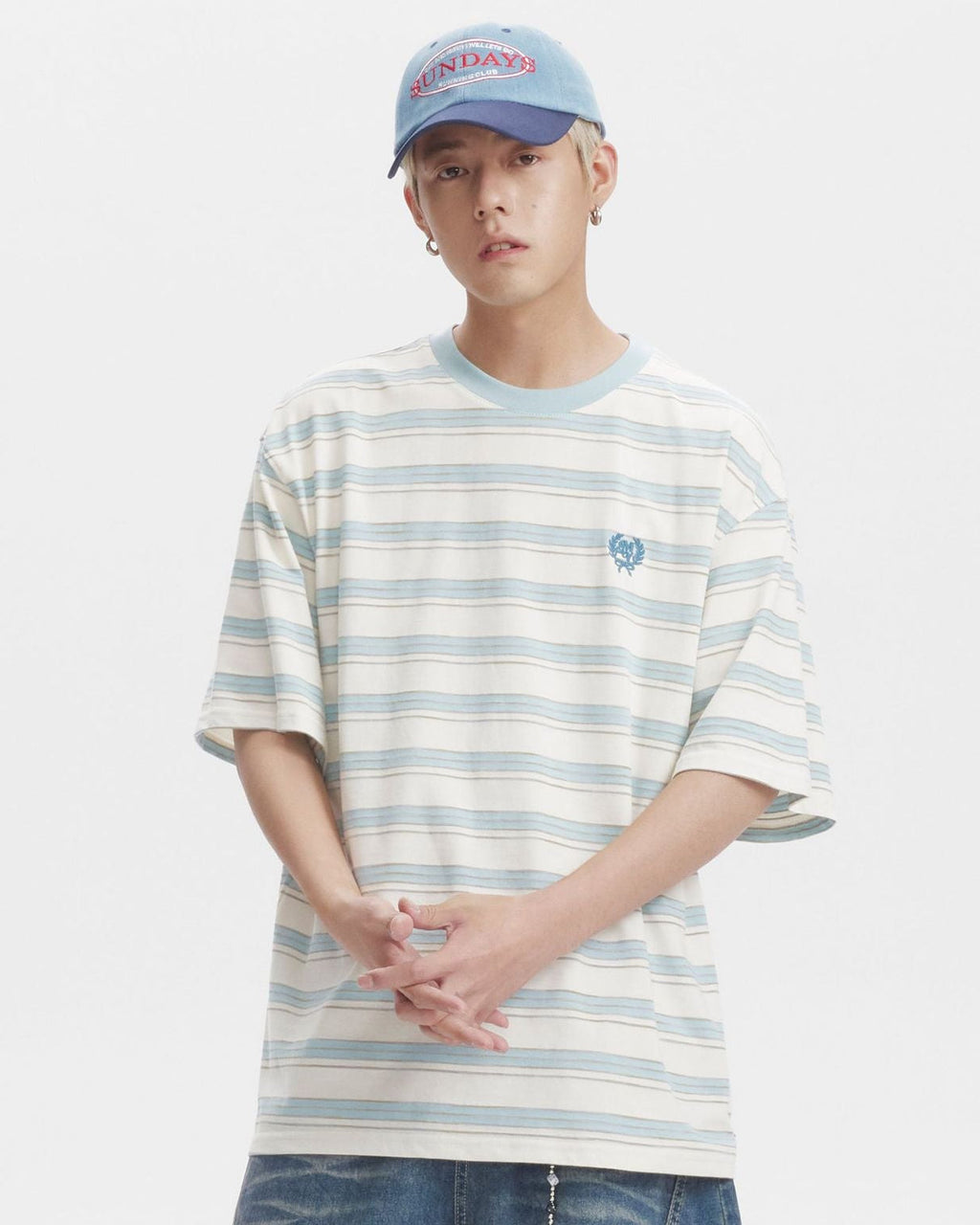 The Embroidered Contrast Striped Short-sleeved T-shirt