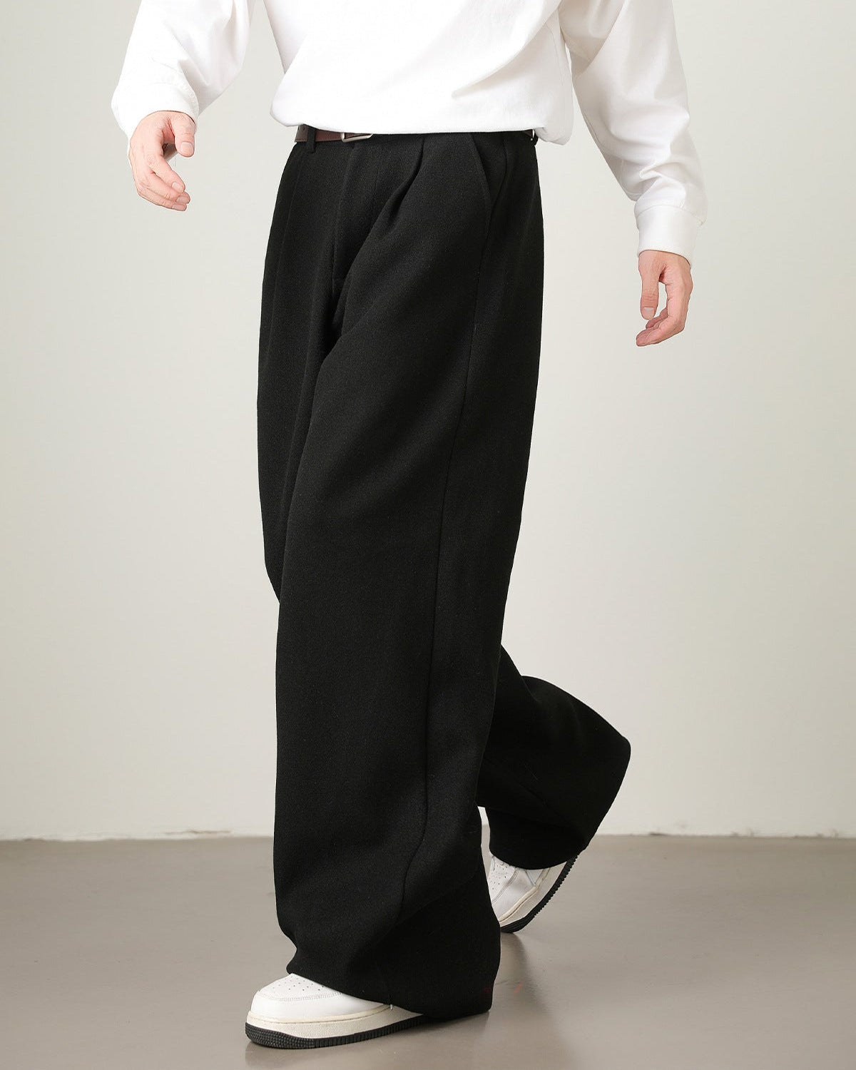 Wool Blend Wide-Leg Trousers