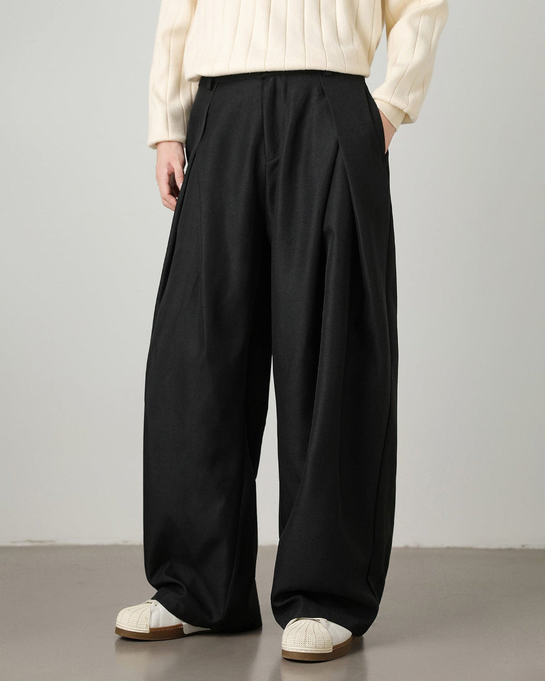 Wide-Leg Pleated Trousers