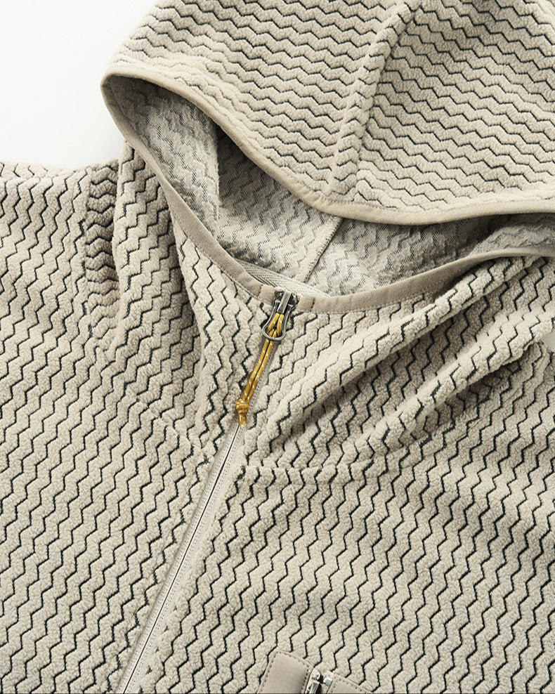 The Waffle Pattern Hooded Zip Jacket