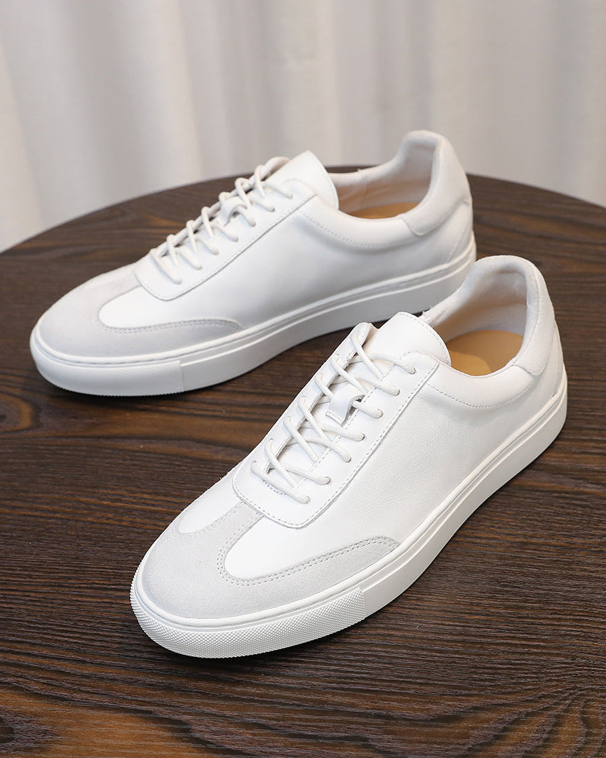 Leather & Suede Low-Top Sneakers with Contrast Sole