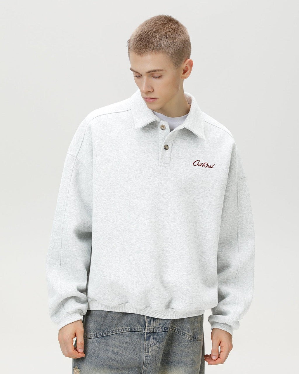 "Get Real" Oversized Embroidered Polo Sweater