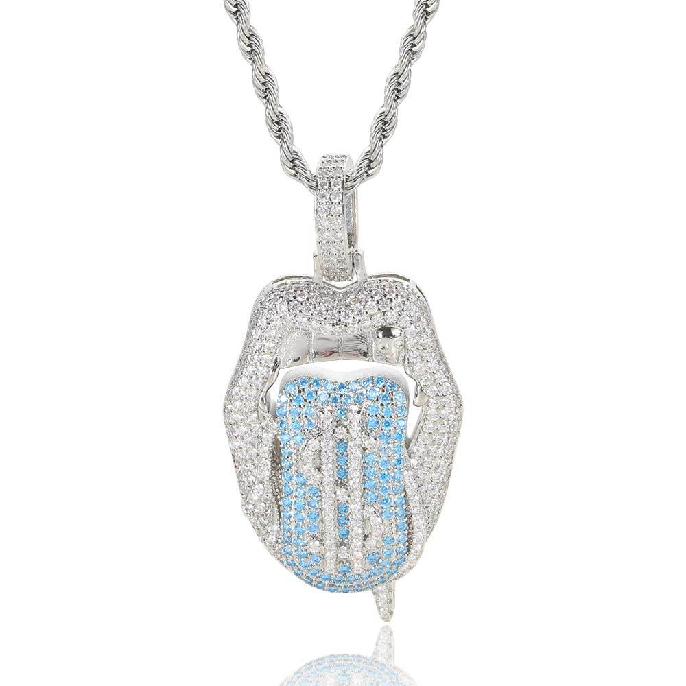 Iced Blue Tongue Pendant Necklace