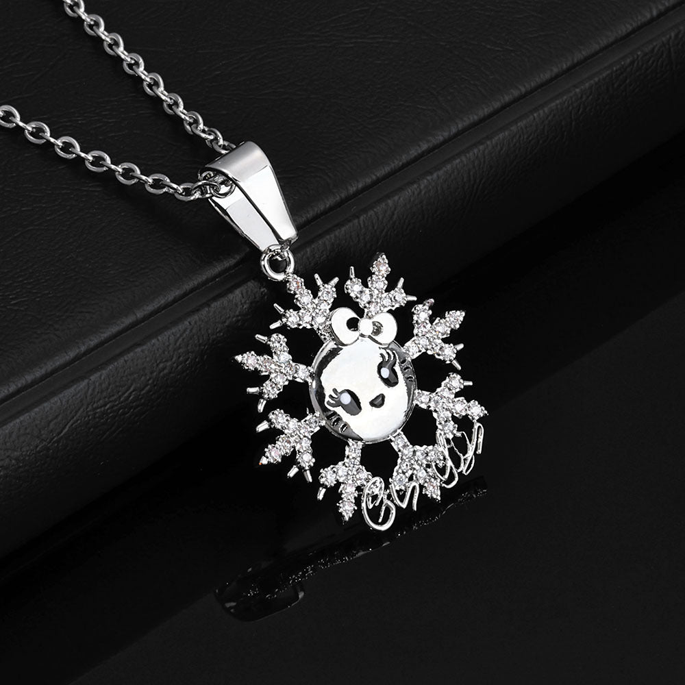 Iced Snowflake Kitty Pendant Necklace