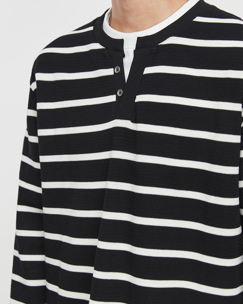 Jane Law Striped Henley Long Sleeve T-Shirt