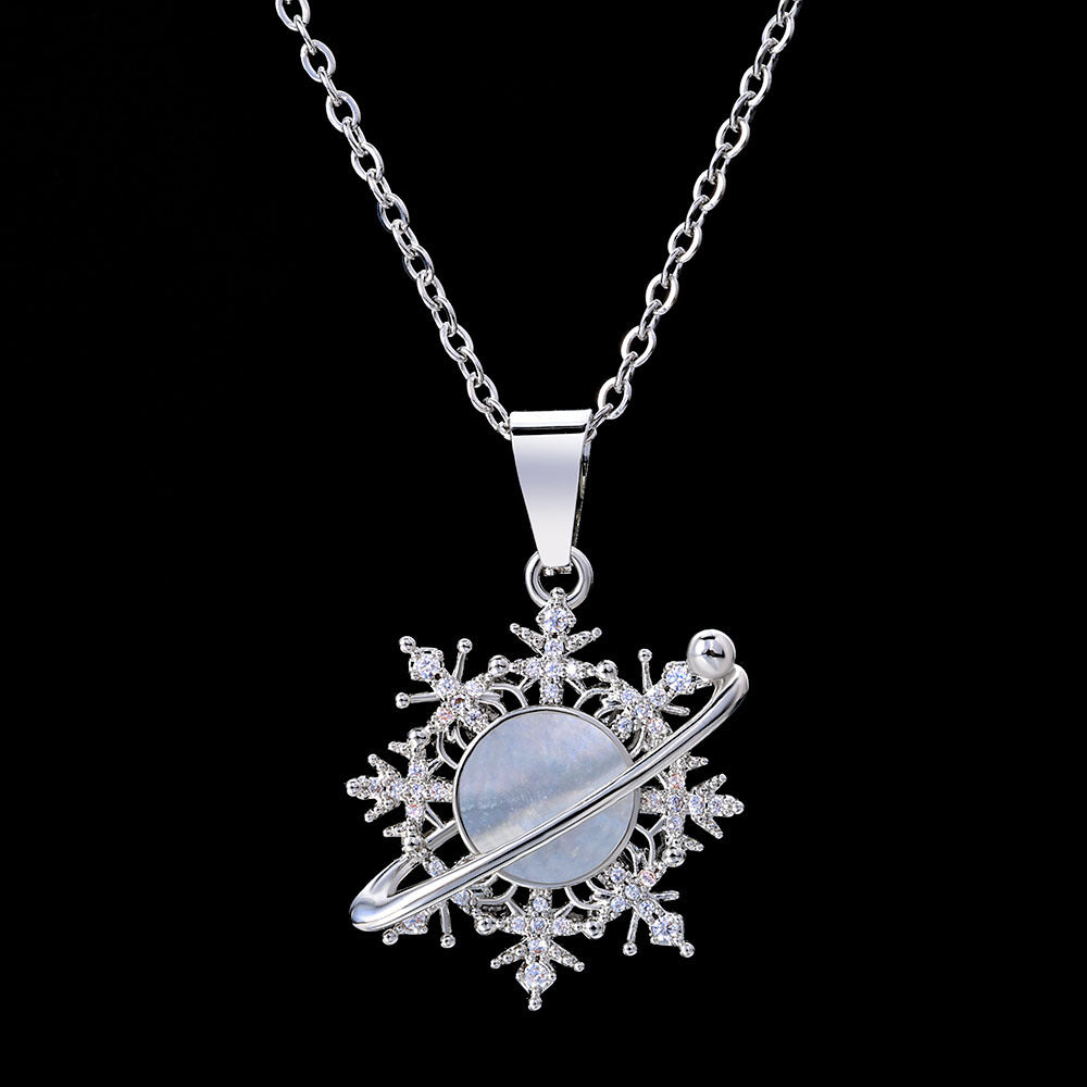Iced Saturn Snowflake Necklace – Silver Edition