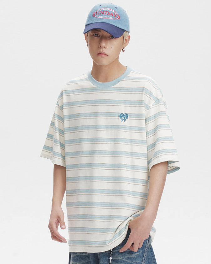 The Embroidered Contrast Striped Short-sleeved T-shirt