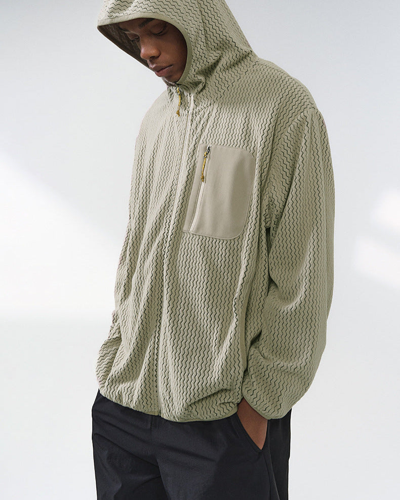 The Waffle Pattern Hooded Zip Jacket