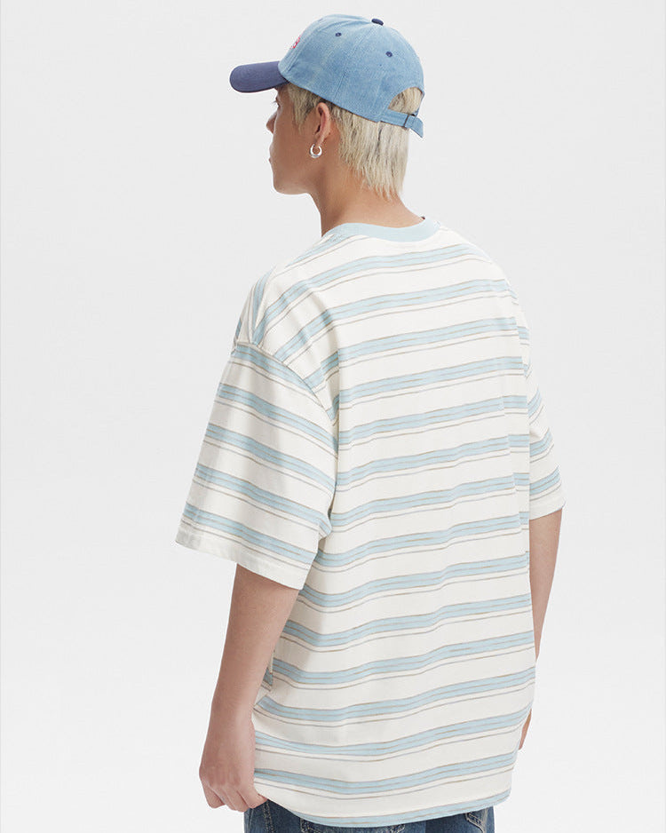 The Embroidered Contrast Striped Short-sleeved T-shirt