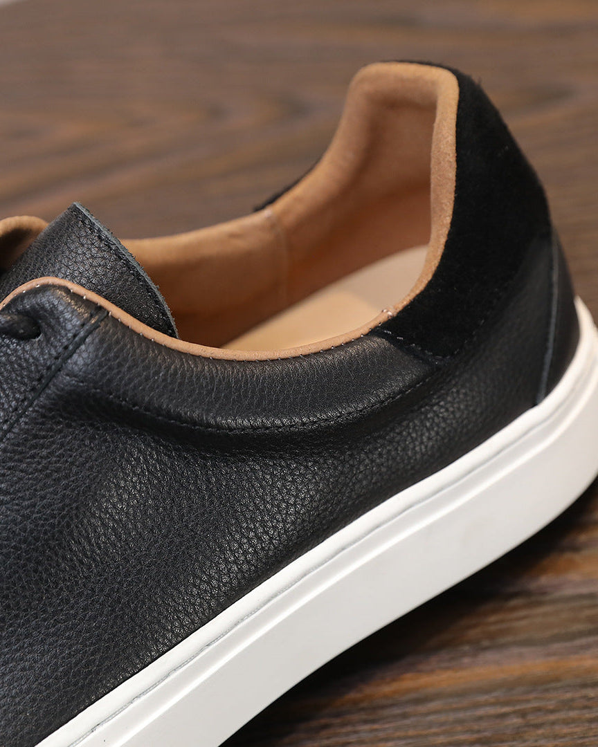 Leather & Suede Low-Top Sneakers with Contrast Sole