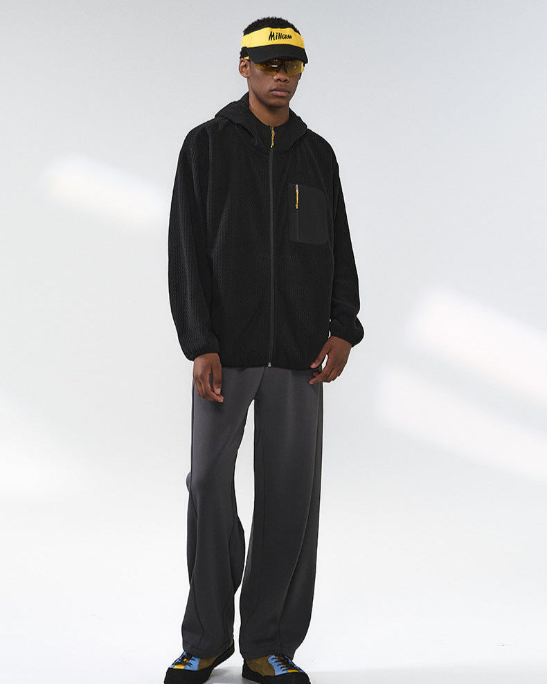 The Waffle Pattern Hooded Zip Jacket